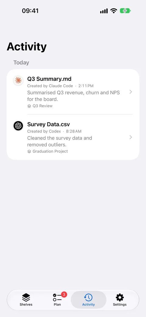 Activity: files Claude Code and Codex created on the Mac